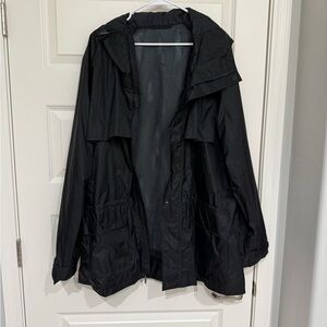 Black Hooded Rain Jacket